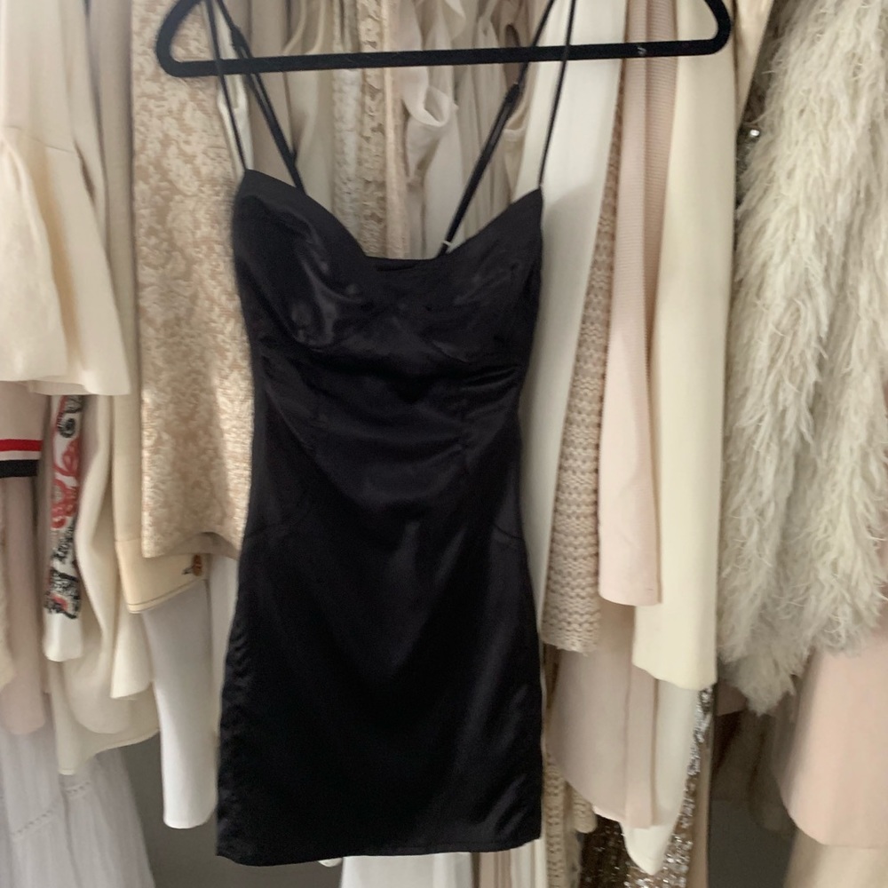 Black satin slip dress adjustable straps